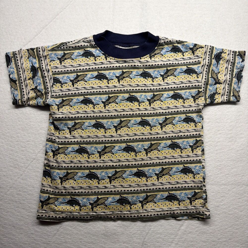 Vintage 90s Garanimals Fish T-Shirt AOP Shark Swordfish Fishing Tee - Kids Sz 6
